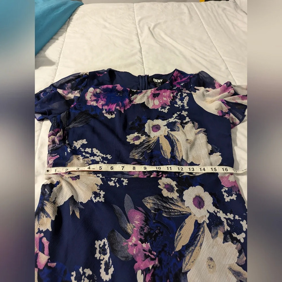 DKNY Women's Floral Print Goddet-Trim Midi Dress Size 12 - Picture 12 of 13